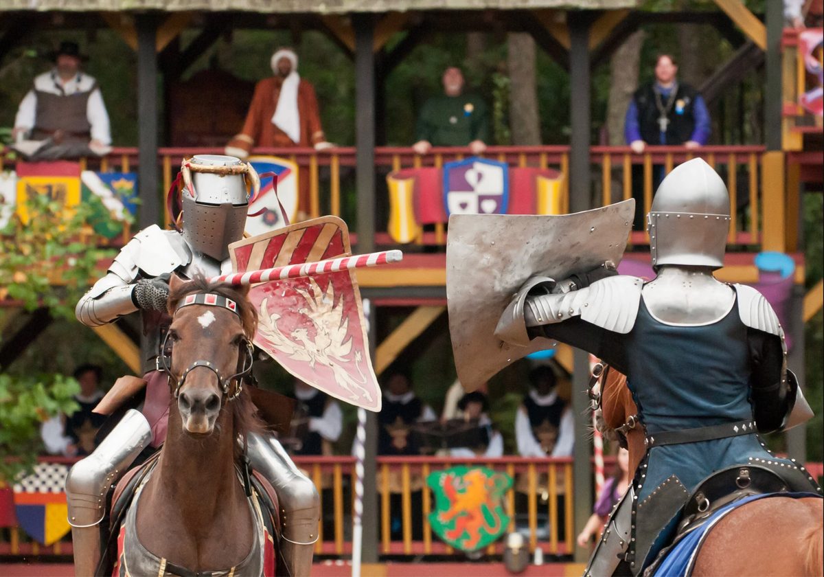 Costumed performers at the Carolina Renaissance Festival village in Huntersville, NC